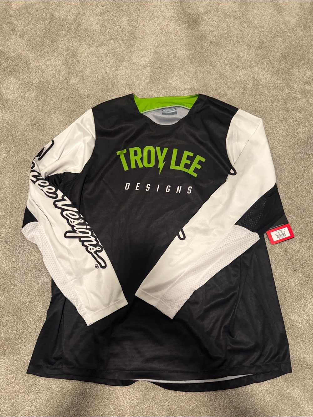 Troy Lee Designs Men's Black & White Long-Sleeve Jersey - Green Logo